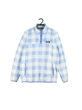 L.L. Bean Light Blue & White Buffalo Check Snap Fleece Pullover